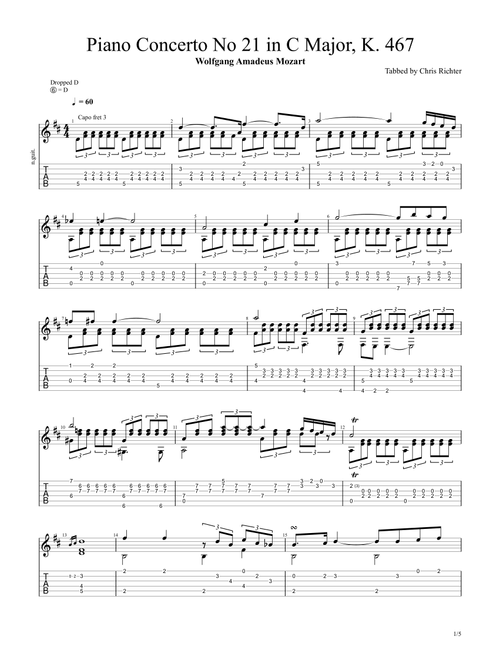 Piano Concerto No. 21 in C major, K. 467 (Wolfgang Amadeus Mozart) (Arr. Chris Richter) (Solo Guitar)