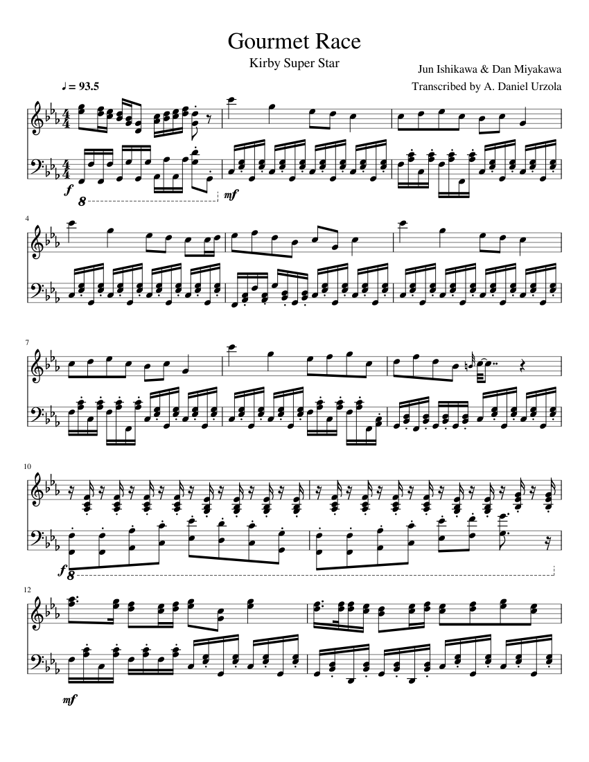 Kirby Super Star - Gourmet Race [Piano] Sheet music for Piano (Piano Duo) |  