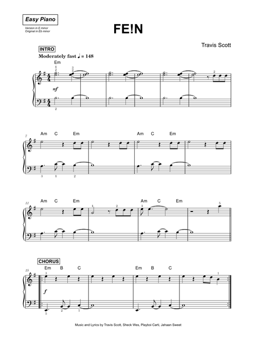 FE!N - Travis Scott (Easy Piano)