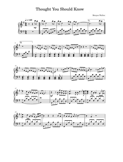 Thought You Should Know (Arr. Morgan Wallen) (Piano Solo)