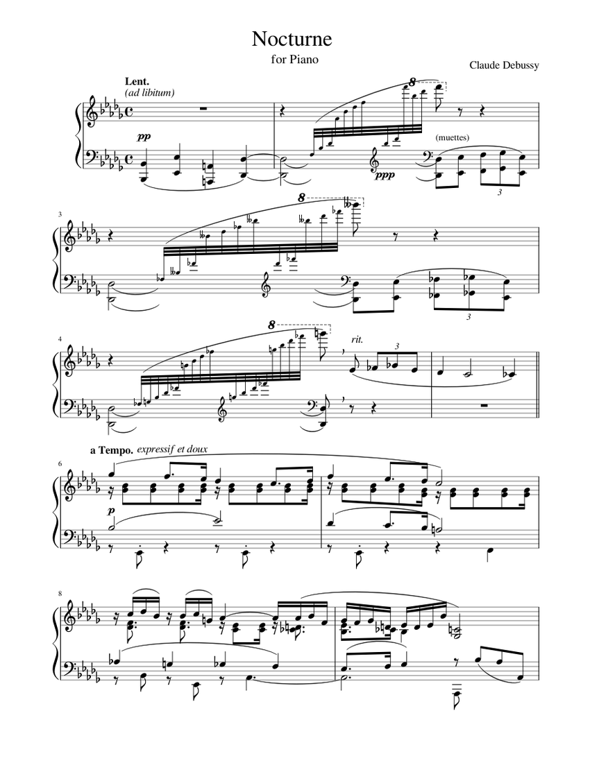 Nocturne L. 82 – Claude Debussy Sheet Music for Piano (Solo