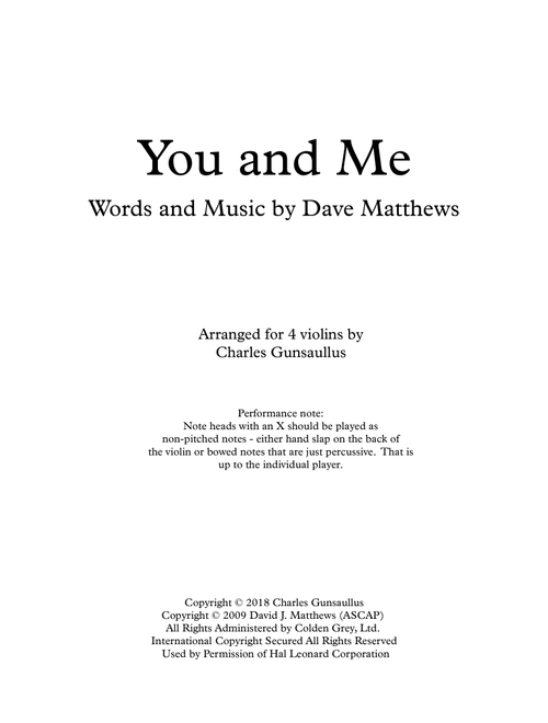 You & Me (Arr. Charles Gunsaullus) - Dave Matthews Band (Small Ensemble)