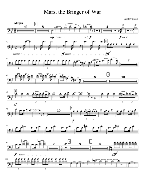 Mars, the Bringer of War: Bass Clef Euphonium Transposition