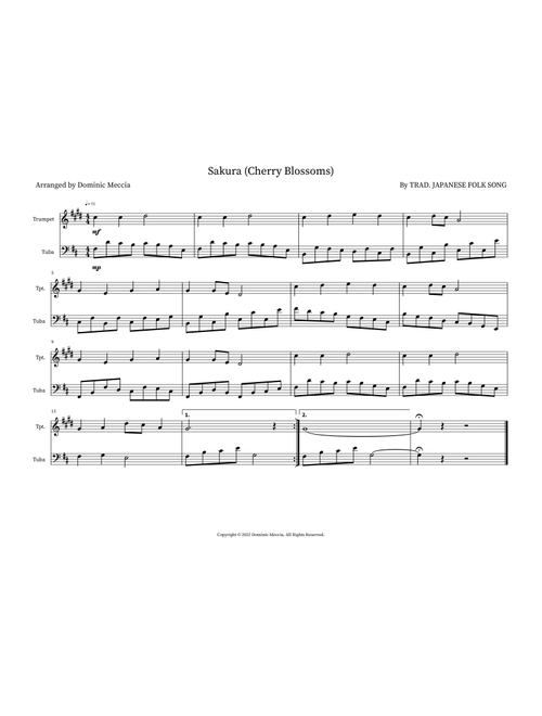 Sakura (Cherry Blossoms) (Arr. Dominic Meccia) - Trad. Japanese Folk Song (Instrumental Duet)