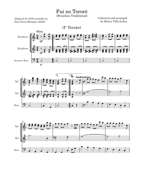 Villa-Lobos (arr.) - Fui no Tororó (for Orff ens.)