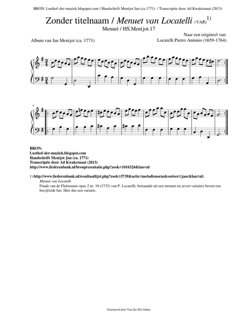 Zonder titelnaam / Menuet van Locatelli (VAR) (HS.Mentjot.17)