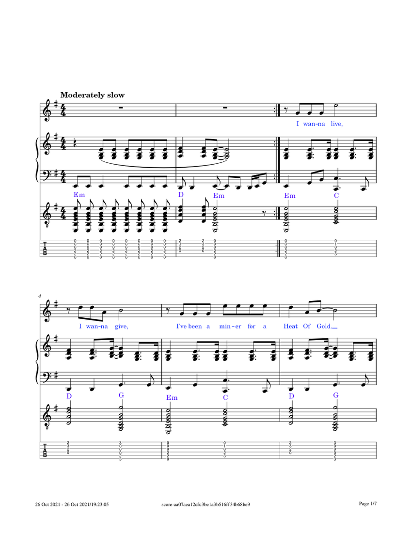 Heart of gold Neil Young Sheet music for Piano, Guitar, Harmonica