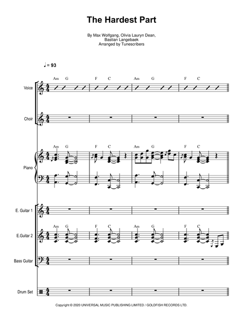 The Hardest Part (Arr. Tunescribers) - Max Wolfgang, Bastian Langebaek, Olivia Lauryn Dean (Small Ensemble)