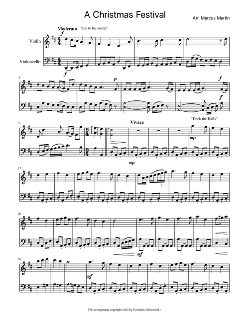 A Christmas Festival for Violin and Cello (Arr. Marcus Martin) - Lowell Mason (Instrumental Duet)