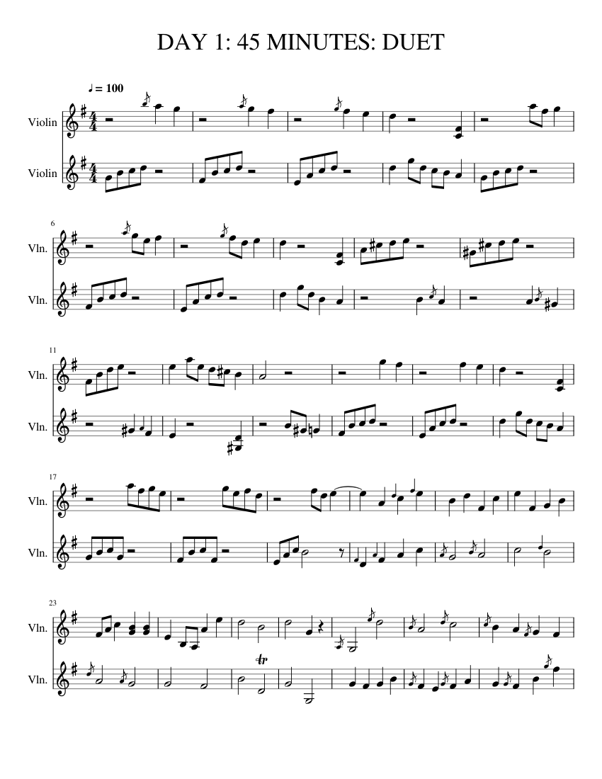 DAY 1 DUET Sheet music for Violin (String Duet) | Musescore.com