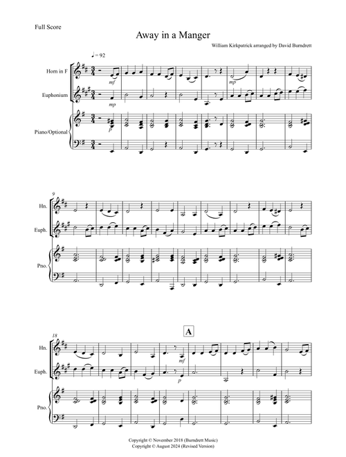 Away in a Manger for Horn and Euphonium Duet (Arr. David Burndrett) - William Kirkpatrick (Instrumental Duet)