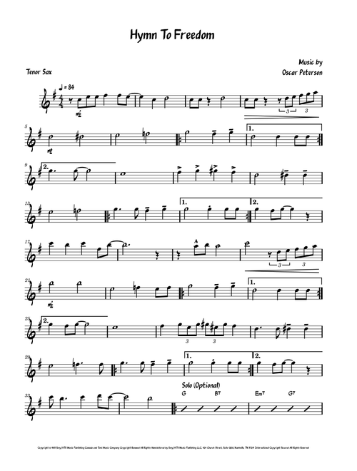 Hymn To Freedom (Arr. David Lartey) - Oscar Peterson (Tenor Sax Solo)