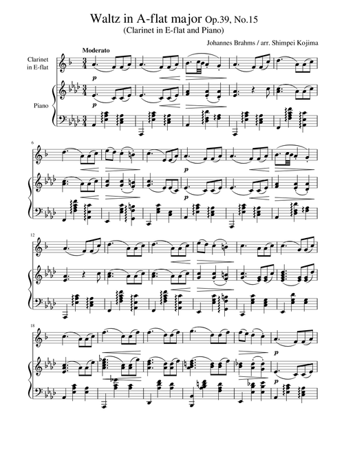 Brahms : Waltz op.39, No.15 (for Eb Clarinet and Piano) (Arr. Shimpei Kojima) - Johannes Brahms (Clarinet and Piano)