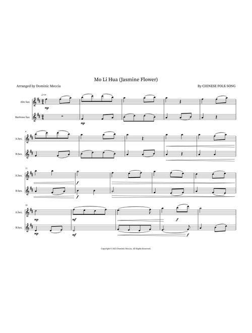 Mo Li Hua (Jasmine Flower) (Arr. Dominic Meccia) - Chinese Folk Song (Instrumental Duet)
