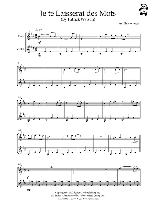 Je Te Laisserai Des Mots (Arr. Thiago Joseph) - Patrick Watson (Instrumental Duet)