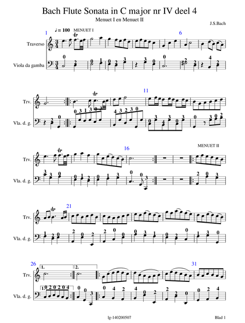 Bach Flute Sonata in C major nr IV deel 4 BWV 1033