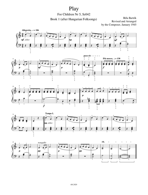 B. Bartok, For Children, Vol. 1, Nr.5, Play