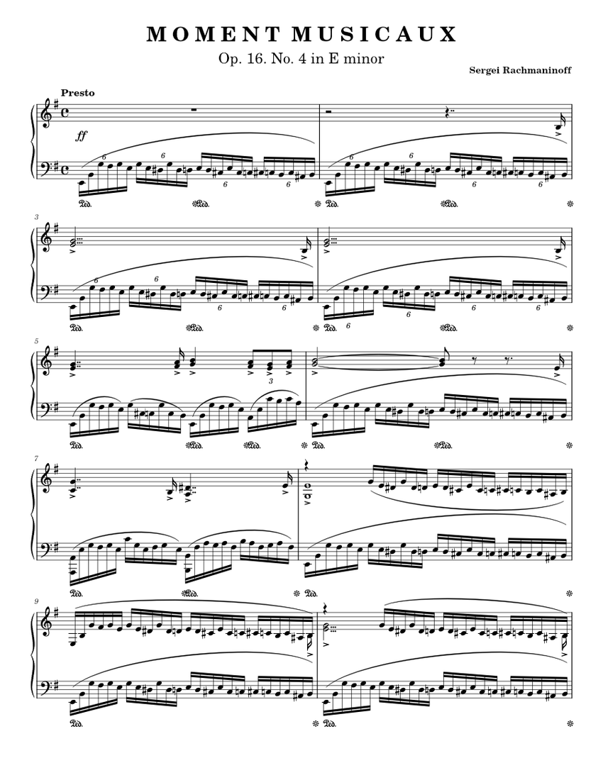 Moment Musicaux Op. 16 No. 4 - Rachmaninoff Sheet Music for Piano