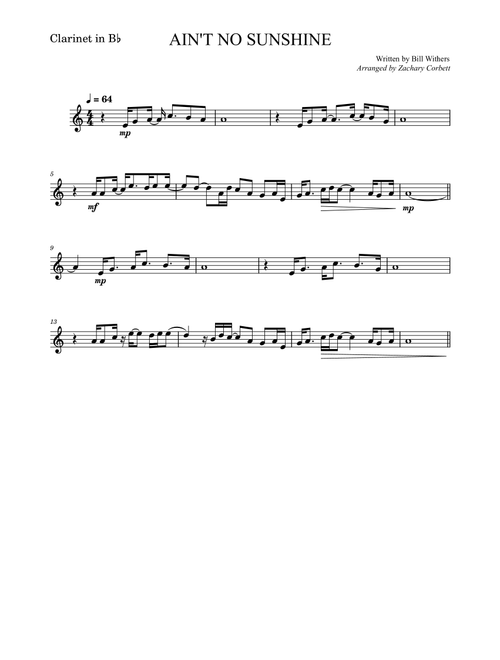 Ain't No Sunshine (Arr. Zachary Corbett) - Bill Withers (Clarinet Solo)