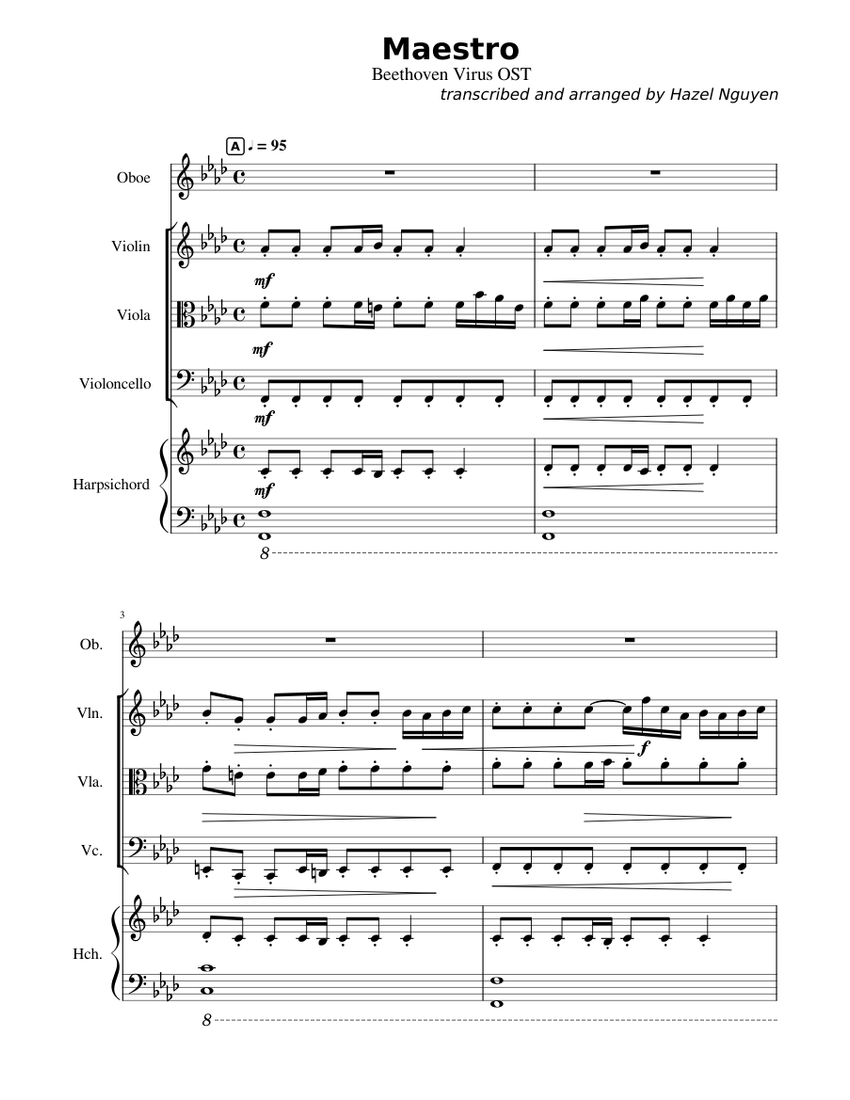Maestro - Beethoven Virus Ost 베토벤 바이러스 Betoben Baireoseu Sheet Music For  Harpsichord, Oboe, Violin, Viola & More Instruments (Mixed Quintet) |  Musescore.Com
