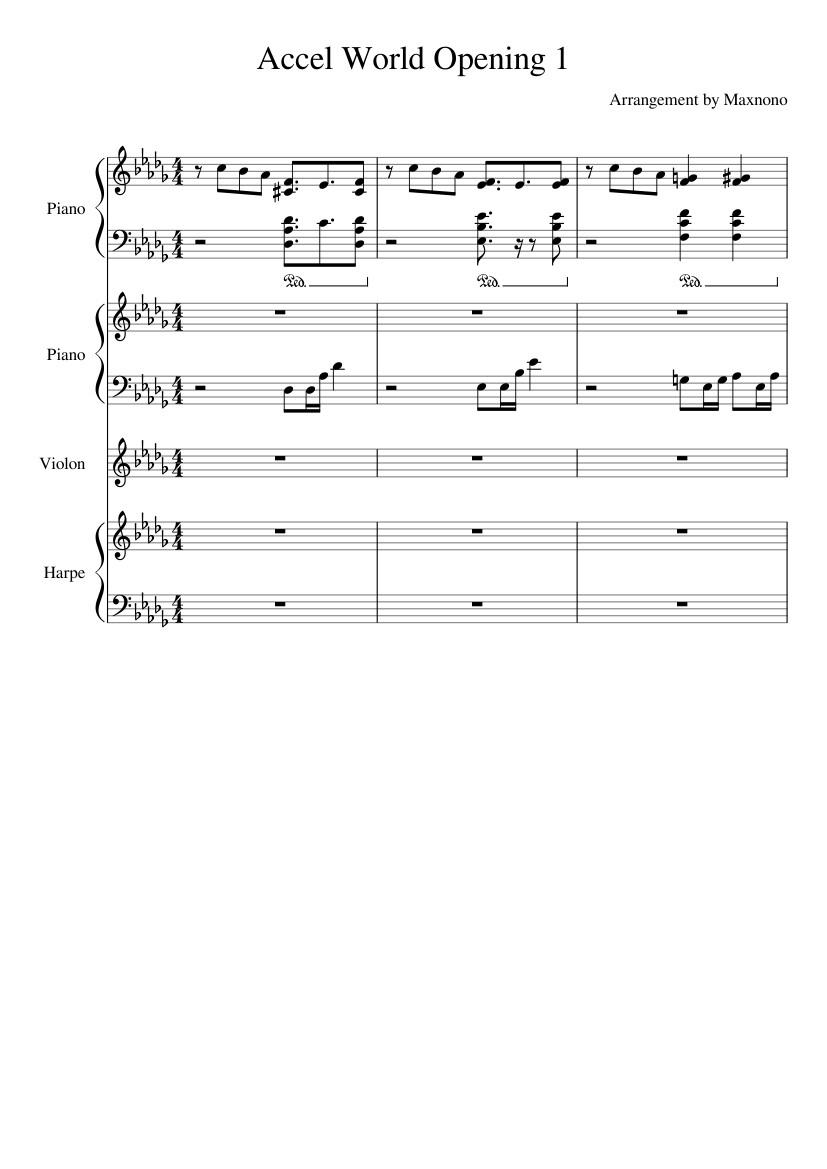 Accel World Opening 1 Sheet Music For Piano Violin Harp Mixed Quartet Musescore Com