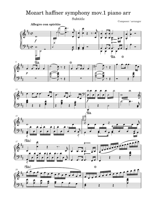 Symphony #35 in D K385 (Haffner) Piano Arr. – Wolfgang Amadeus Mozart