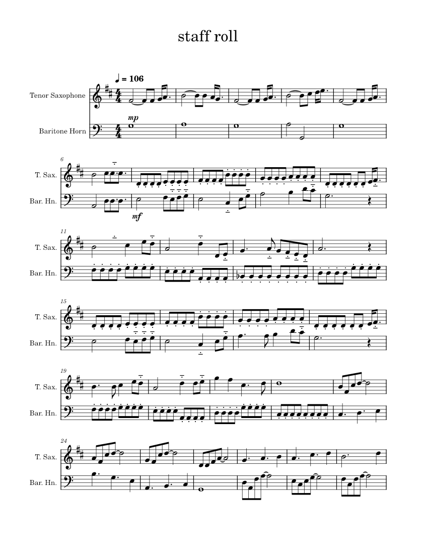Staff Roll Koji Kondo staff roll tenor duet Sheet music for Saxophone