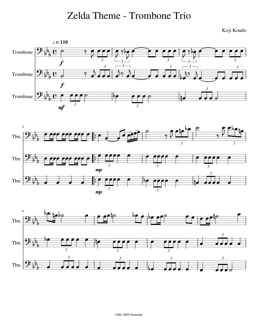 Zelda Theme for Three Trombones Sheet Music for Trombone (Mixed Trio ...