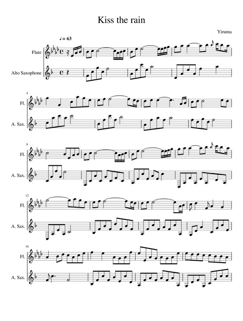 Kiss The Rain Flute Alto Duet