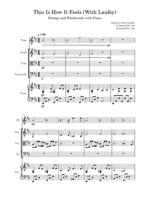 This Is How It Feels (With Laufey) for Flutes, Violin, Viola, Cello and Piano