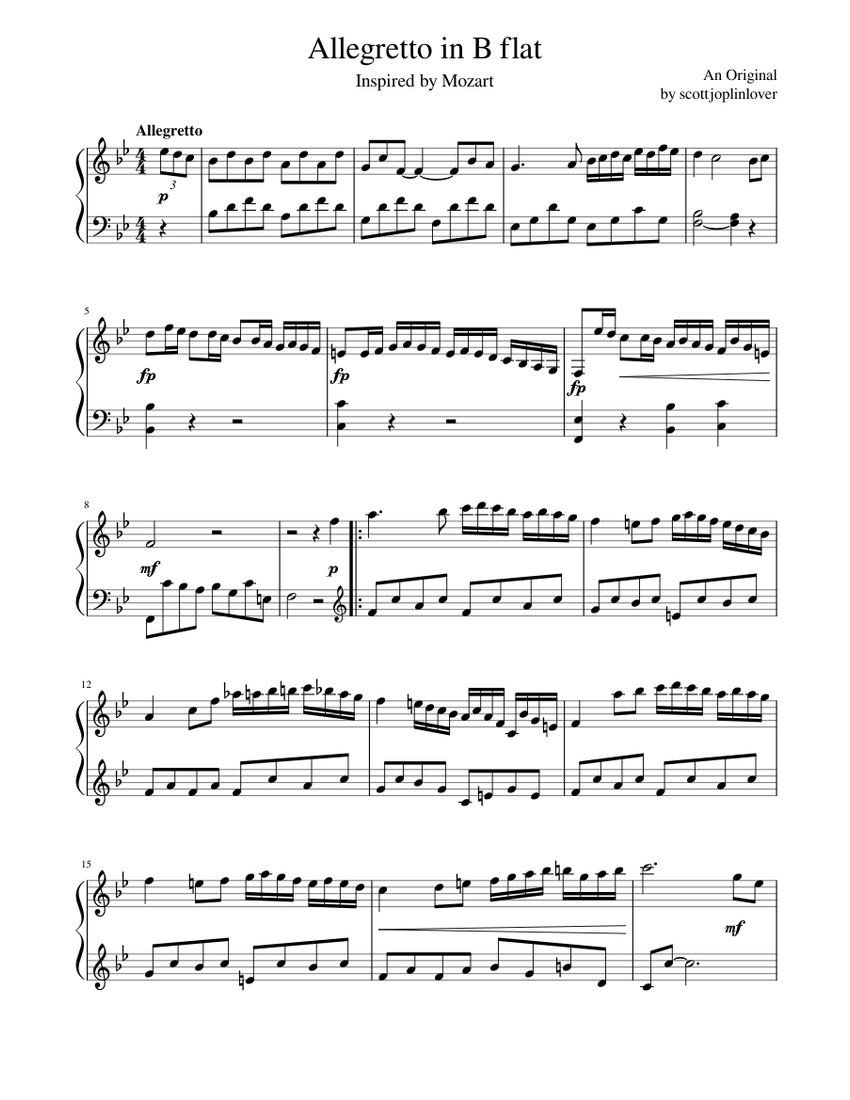 Allegretto in B flat Sheet music for Piano (Solo) | Musescore.com
