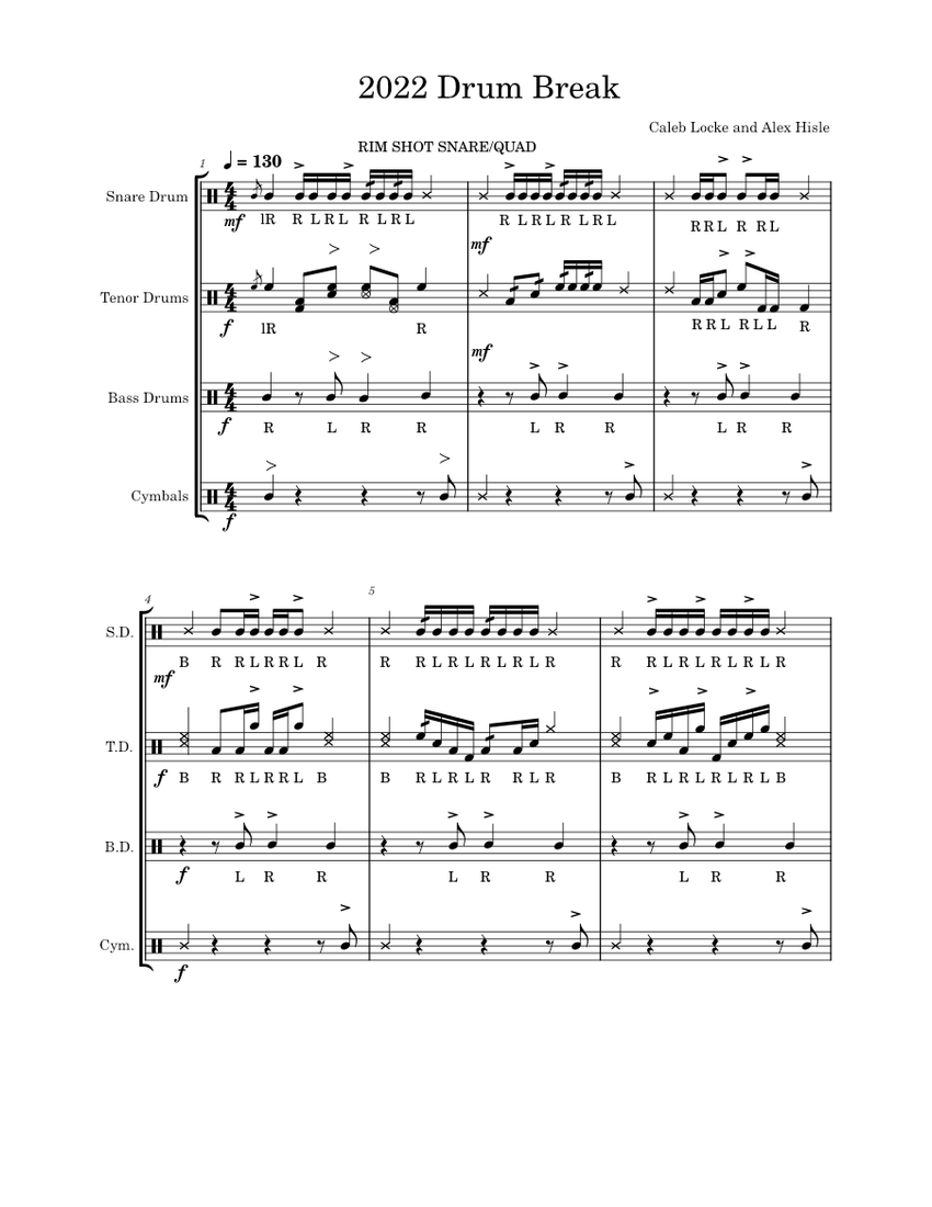2022_Drum_Break Sheet music for Snare drum, Crash, Tenor drum, Bass drum (Percussion Ensemble