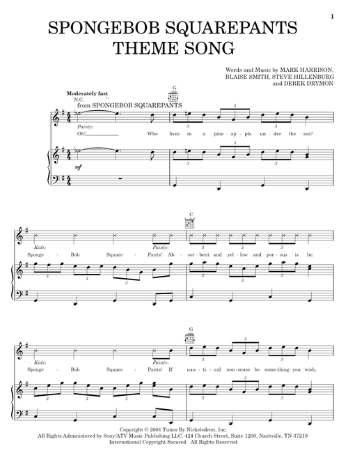 SpongeBob SquarePants Theme Song - Mark Harrison, TV Theme Song (Piano-Vocal-Guitar)