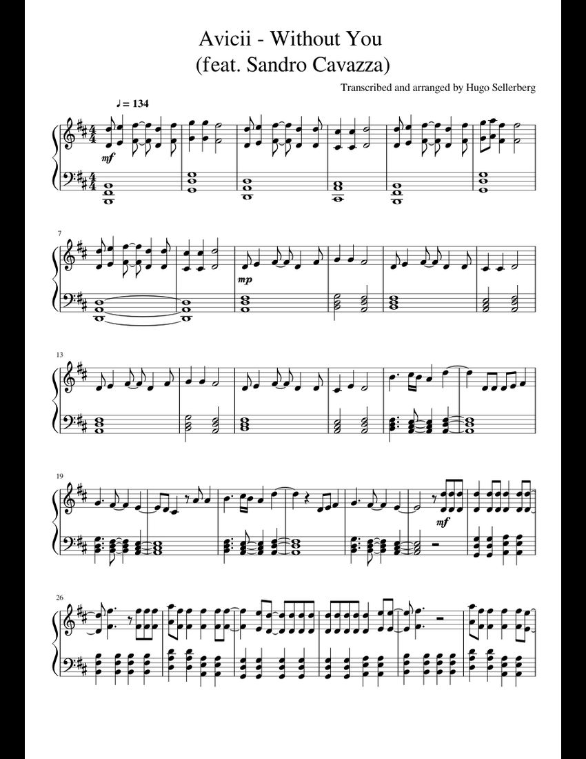 Avicii - Without You (feat. Sandro Cavazza) Sheet music for Piano (Solo) |  Musescore.com