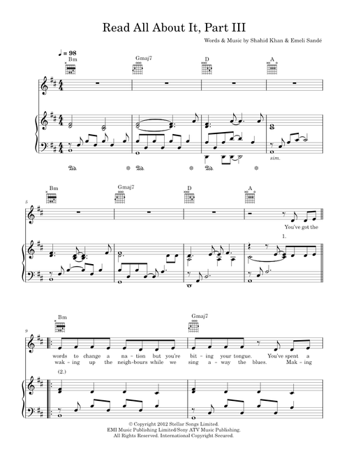 Read All About It, Part III - Emeli Sande (Piano-Vocal-Guitar (Piano Accompaniment))