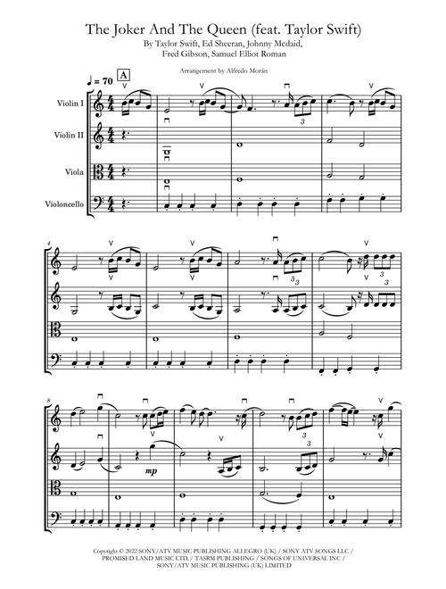 The Joker And The Queen (feat. Taylor Swift) (Arr. Alfredo Morán) - Ed Sheeran (String Quartet)