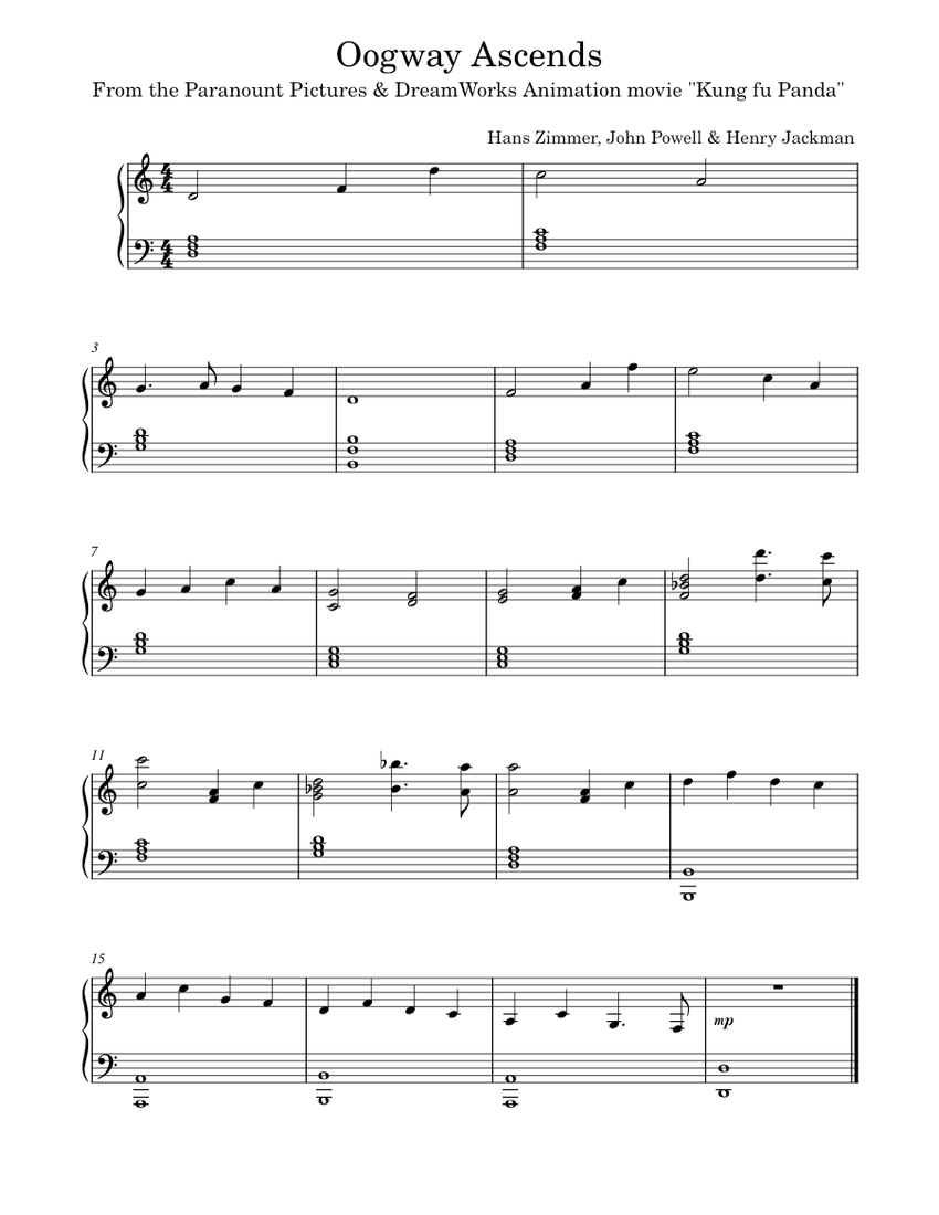 Oogway Ascends Kung Fu Panda Hans Zimmer Oogway Ascends Sheet music