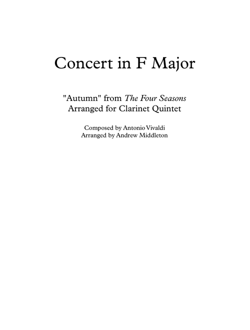 "Autumn" from The Four Seasons arranged for Clarinet Quintet (Arr. Andrew Middleton) - Antonio Vivaldi (Woodwind Ensemble)