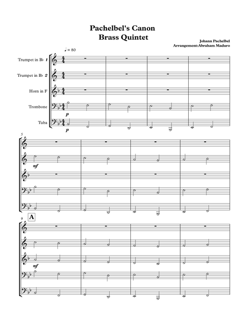 Pachelbel's Canon Brass Quintet (Arr. Abraham Maduro) - Johann Pachelbel (Brass Ensemble)