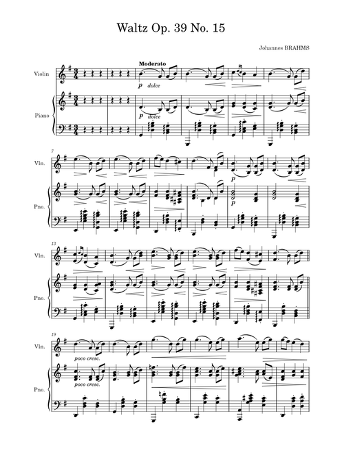 Waltz In G Major, Op. 39, No. 15 – Johannes Brahms