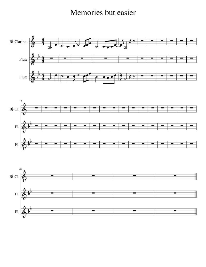 Memories but easier Sheet music for Flute, in bflat (Mixed Trio)