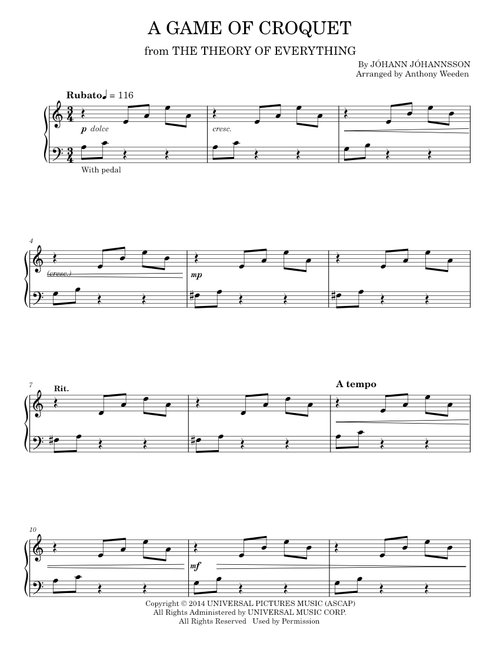 A Game of Croquet - Johann Johannsson (Piano Solo)