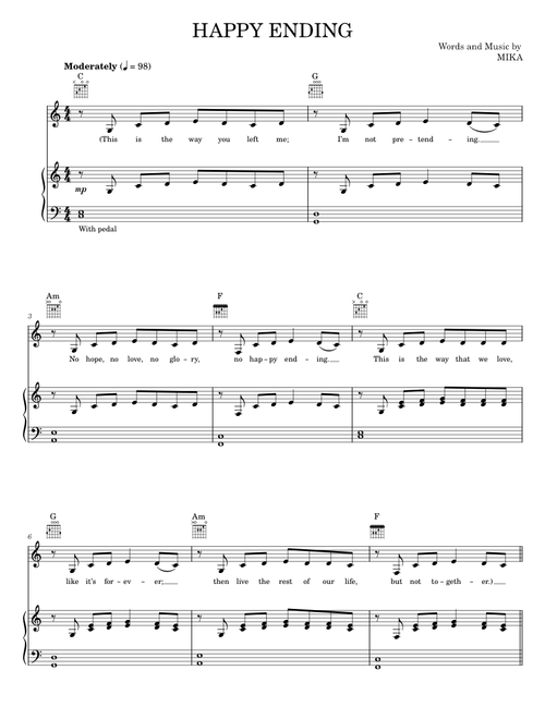 Happy ending - Mika (Piano-Vocal-Guitar)
