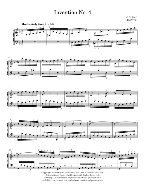 Invention No. 4 - Johann Sebastian Bach (Piano Solo)