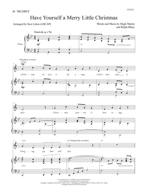Have Yourself A Merry Little Christmas (Arr. Ken Litton) - The Carpenters (Trumpet and Piano)