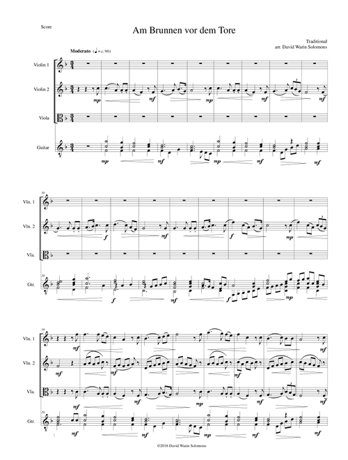 Am Brunnen vor dem Tore (At the fountain before the gate) for 2 violins, viola, guitar (Arr. David Warin Solomons) - Traditional (Small Ensemble)