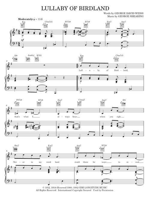 Lullaby Of Birdland - Ella Fitzgerald, George Shearing, Mel Torme, Sarah Vaughan (Piano-Vocal-Guitar)