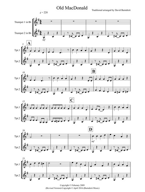 Old MacDonald for Trumpet Duet (Arr. David Burndrett) - Traditional (Trumpet Solo)