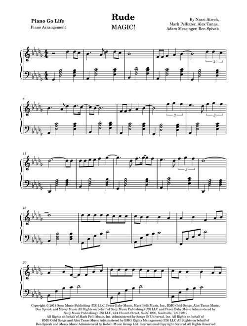 Rude (Arr. Piano Go Life) - MAGIC! (Piano Solo)