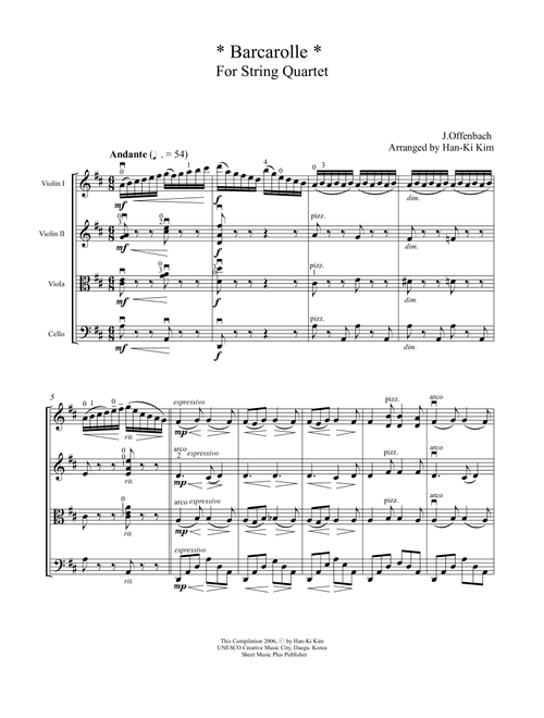 Barcarolle (For String Quartet) (Arr. Han-Ki Kim) - J.Offenbach (String Quartet)